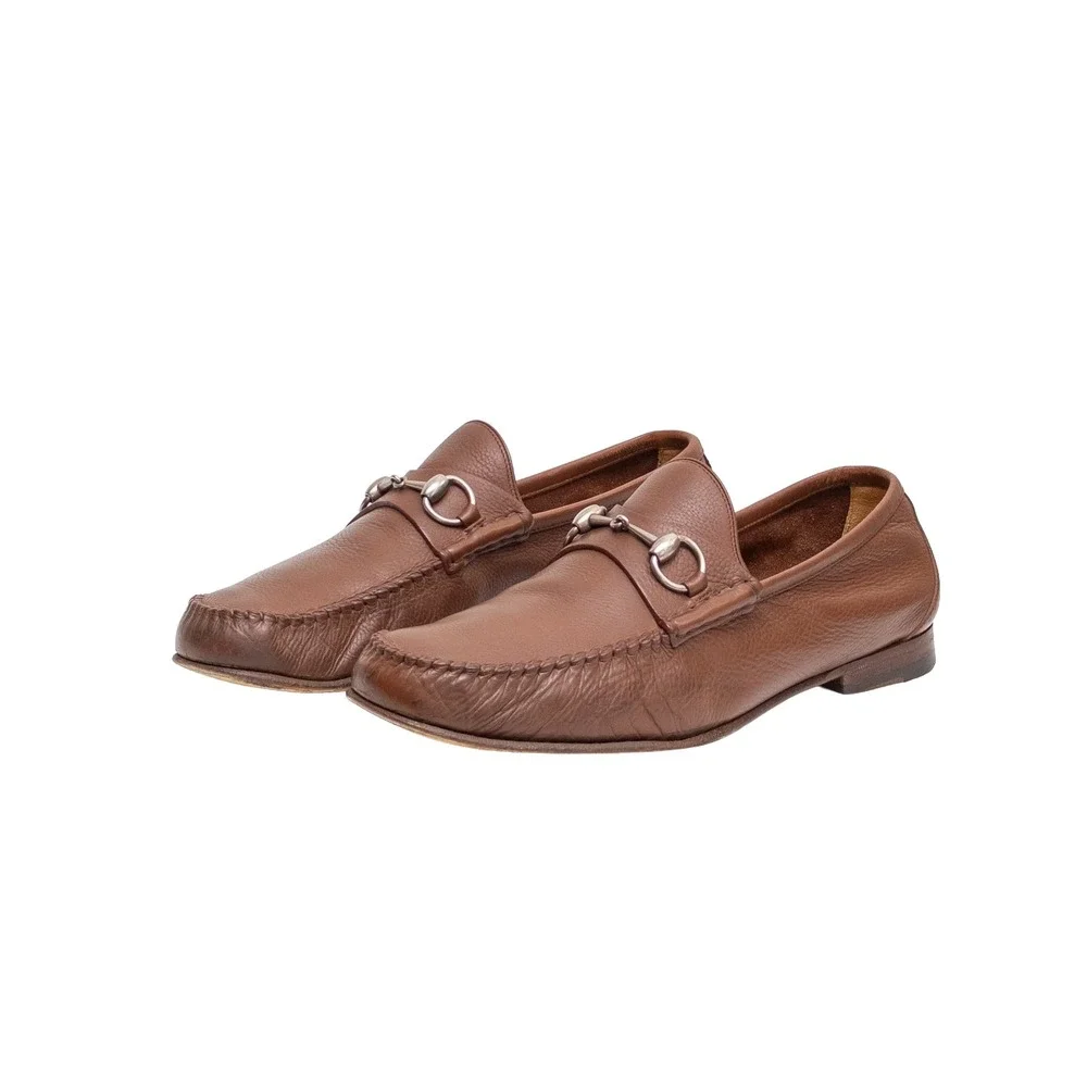 Gucci Mens Brown Pebbled Leather Horsebit Loafers Size UK 10 US 11 Made in Italy